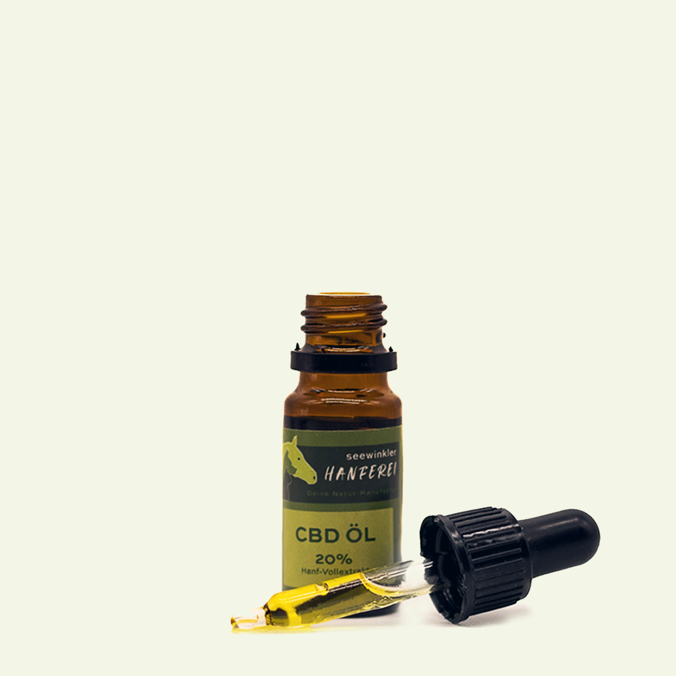seewinkler Flasche mit CBD Öl 20% für Pferde offen