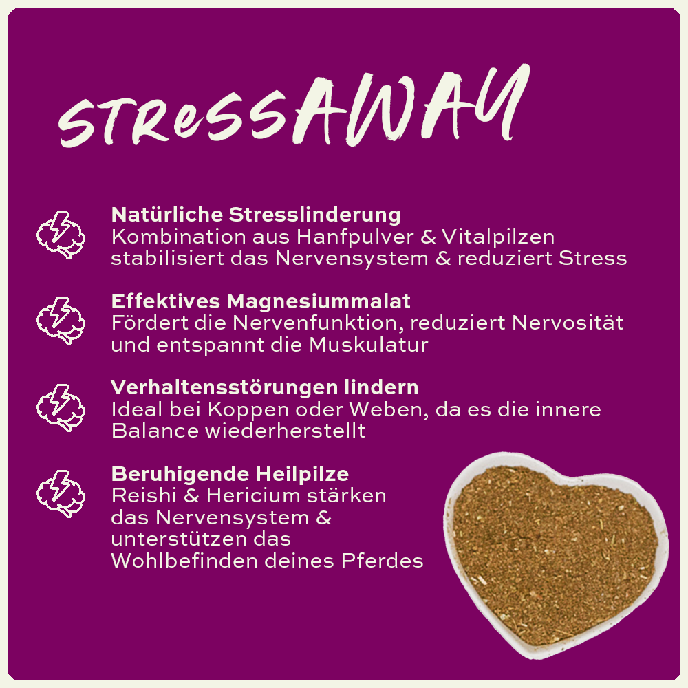 seewinkler stressAWAY in einer Schüssel mit Produktvorteilen aufgelistet