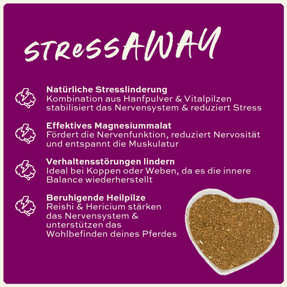 seewinkler stressAWAY in einer Schüssel mit Produktvorteilen aufgelistet